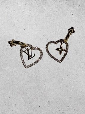 Louis Vuitton Gold And Diamond Heart Hoop Earrings with Crystal Accents